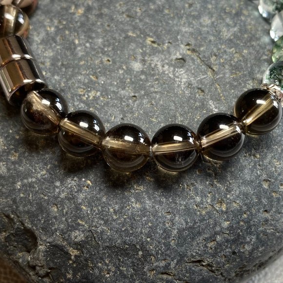 Natural Green Phantom Quartz & Smoky Quartz Gemstone bead Bracelet Luck& Success - Picture 3 of 6